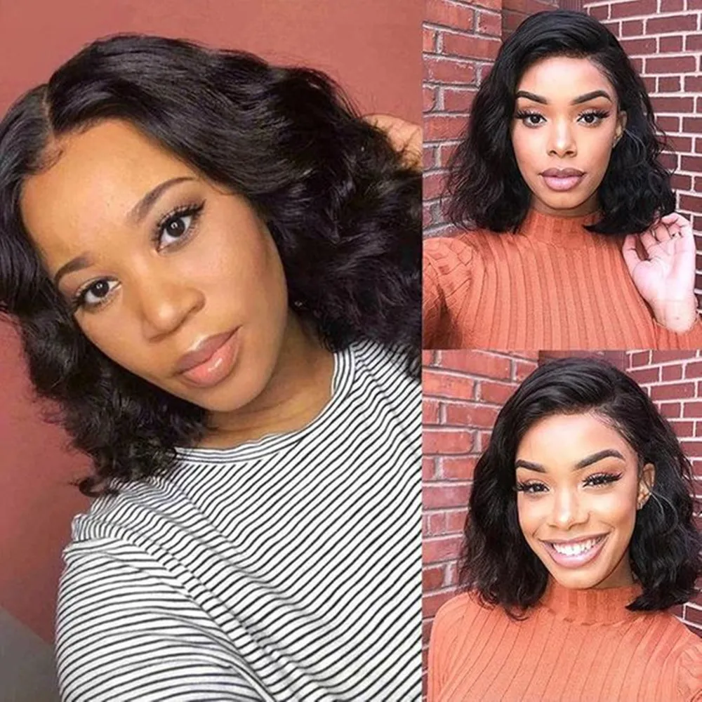 Short Bob Wigs Synthetic Lace Front Wig With Baby Hair Natural Color Middle Part Loose Weave Bob Lace Wigs For Black Womanfactory direct