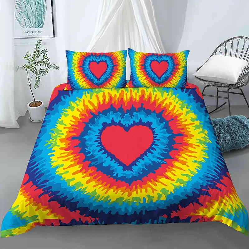 Rainbow Tie Dye Bedding Dyed Duvet Cover Set Orange Blue Psychedelic Swirl Pattern Printed Boho Hippie Sets