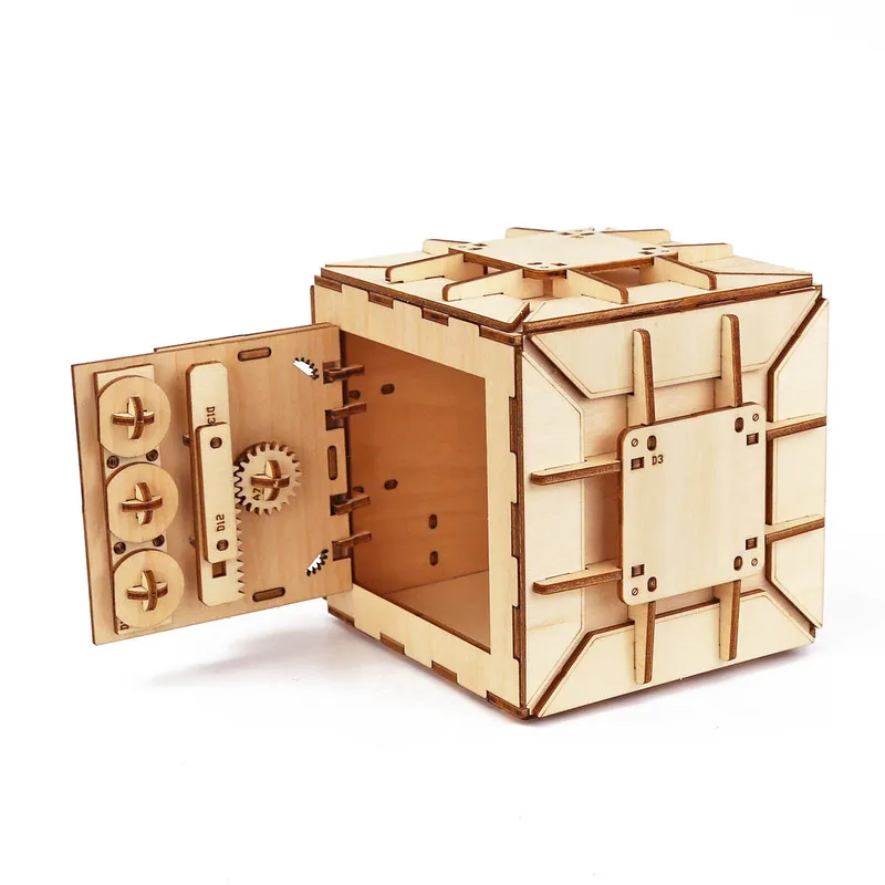 Coffre-fort Treasure 3D Kit de casier modèle en bois Banque de pièces de monnaie bricolage Puzzle mécanique Projets de casse-tête pour adultes et adolescents 220715
