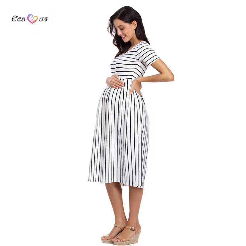 Женское летнее повседневное полосатое платье для беременных с коротким рукавом Беременная одежда Premama A-Line Baby Shower Платье Vestidos G220309