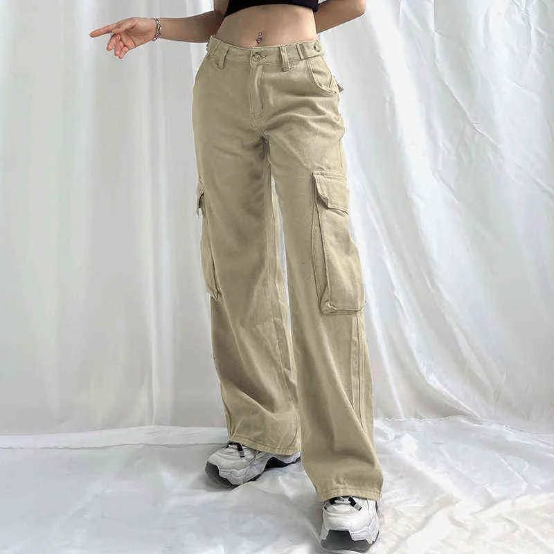Vintage 90s Cargo Pants Women's Fashion Low Waist Trousers 2022 Autumn Overalls Baggy Straight Jeans Oversized Pants Streetwear L220725