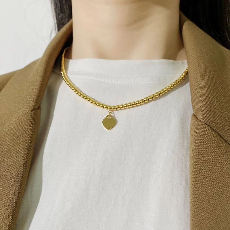 Титановые стальные ожерелья дизайнер для женщин любит сердце подвеска классическая цепь бусин T