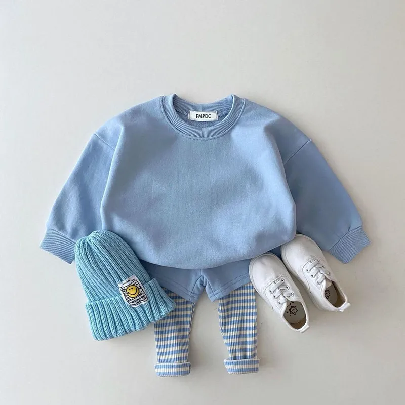 Kore Bebek Pamuk Kintting Giyim Setleri Çocuklar Erkek Kız Kıyafet İlkbahar Sonbahar Teenage Bebek Eşofman Kazaklar Tops + Pantolon 2 adet 220326