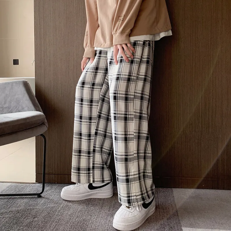 Pantalones para hombres Casual Hombres Plaid Patchwork Diseño Empire Fashion All Match Estudiantes Estilo coreano Harajuku Bottoms Spring Ins 220826