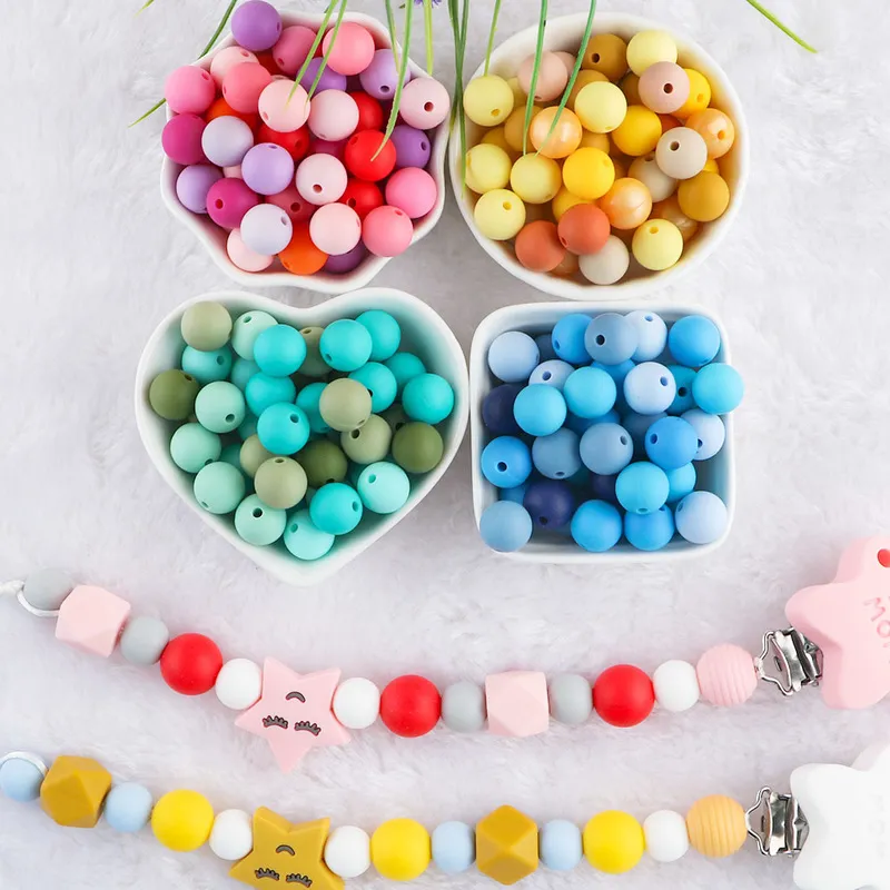 Kovict 12mm Round Silicone Beads BPAFree DIY Pacifier Chain Bracelet Gift Baby Teething Care Toys Accessories 220815