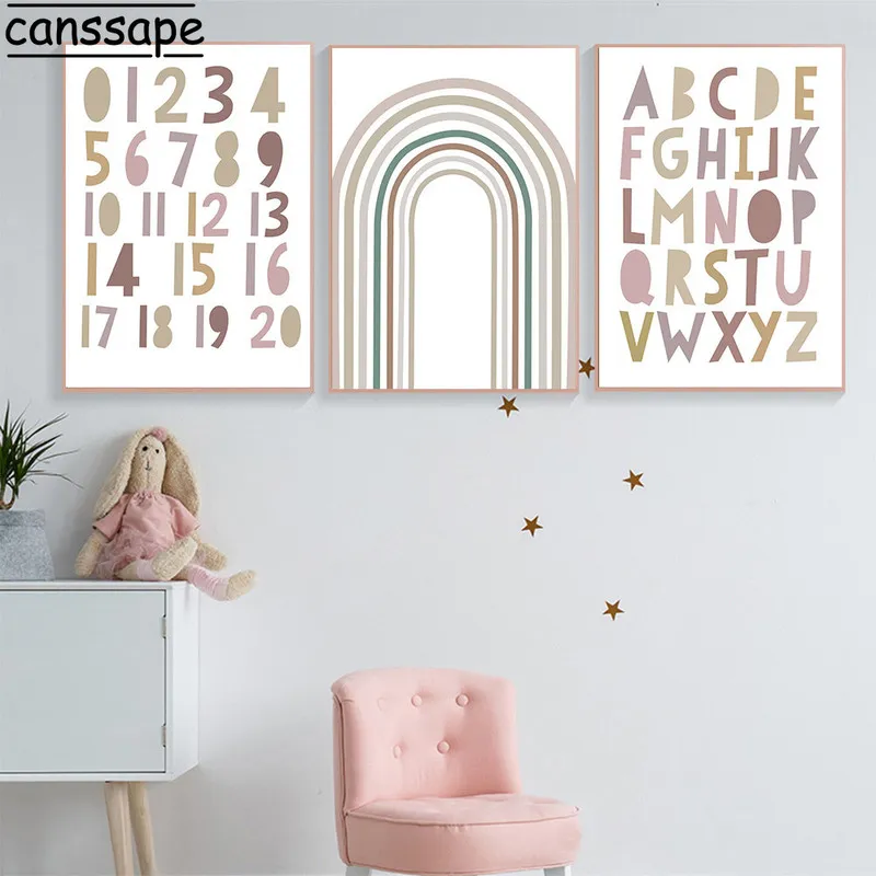 Nome personalizzato Parete Eon Tela Pittura Arcobaleno Nursery ABC Stampe d'arte Lettera Poster Murale Baby Room Decor 220614