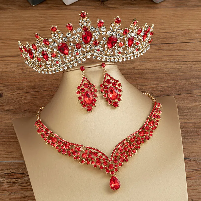 KMVEXO Gorgeous Crystal AB Bridal Jewelry Sets Fashion Tiaras Earrings Necklaces for Women Wedding Dress Crown 220812