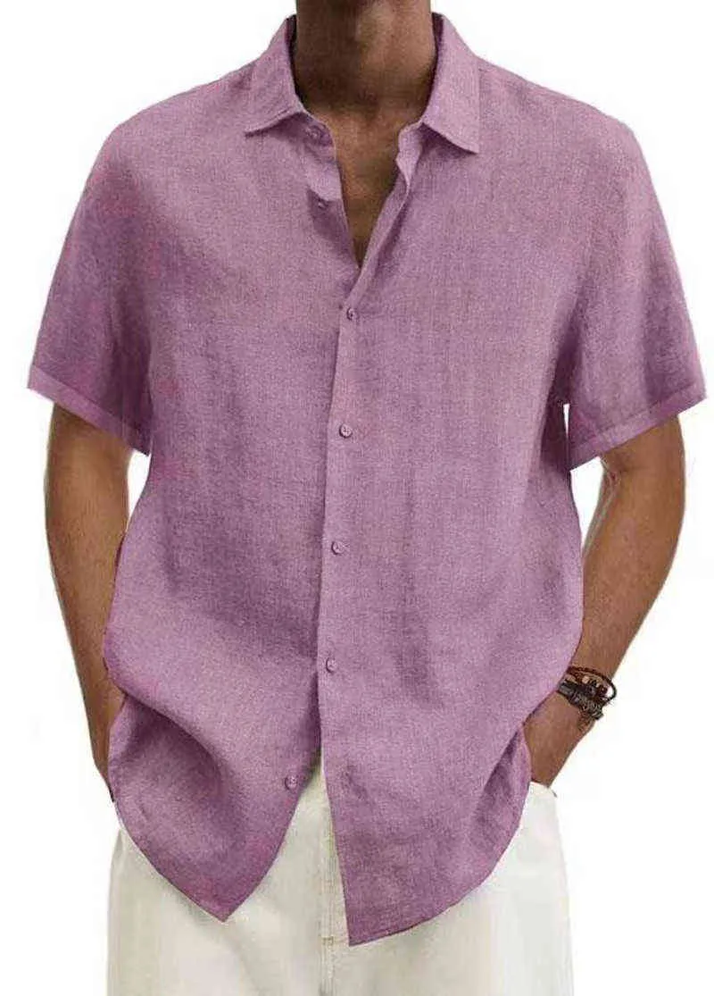 Chemisier en lin pour hommes Boutons à manches courtes Été Solide Confortable Pur coton et lin Casual Chemises de vacances en vrac Tee Tops S-5XL L220704