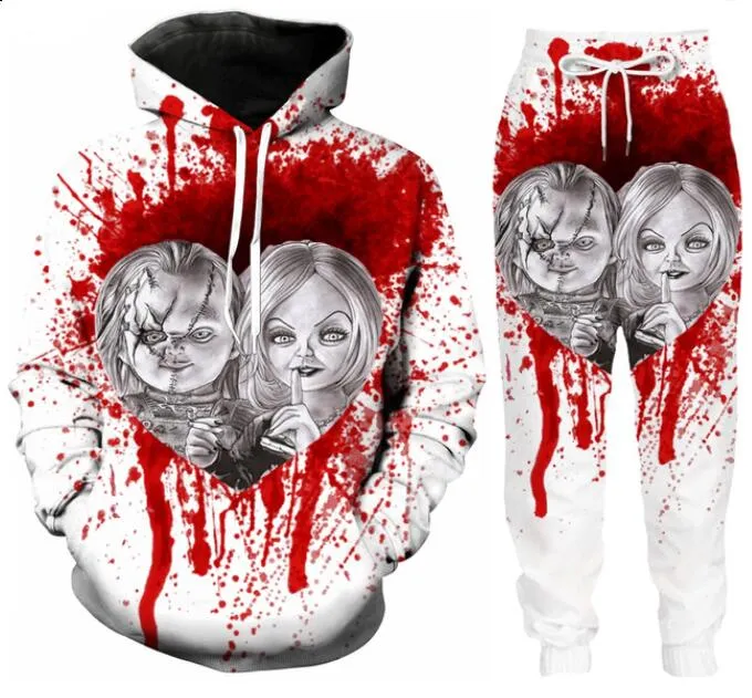 Hela-New Fashion Men Womens Horror Movie Bride Of Chucky Sweatshirt Joggers Funny 3D Print unisex Hoodies Pants %05246D