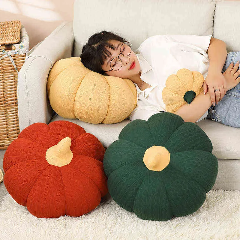 Cm Wool Material Colorful Pumpkin Plush Toys Stuffed Soft Down Cotton Vegetable Pillow Kawaii Sofa Cushion Xmas Halloween Gift J220704