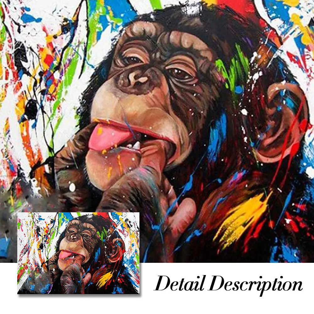Toile de peinture de singe coloré drôle et mignon, affiche imprimée, tableau d'art mural pour salon, décoration murale sans cadre