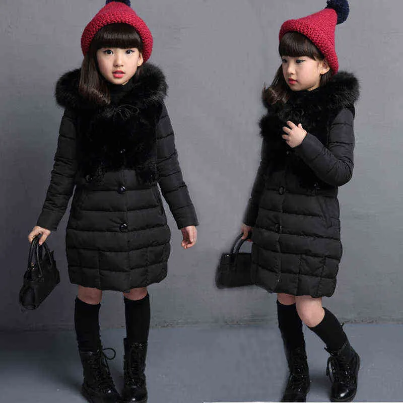 Teenage Girls Warm Fur Winter Long Jacket Fashion Thick Kids Hooded Jacket For Girl Outerwear 4-10 Year baby Girls Clothing J220718