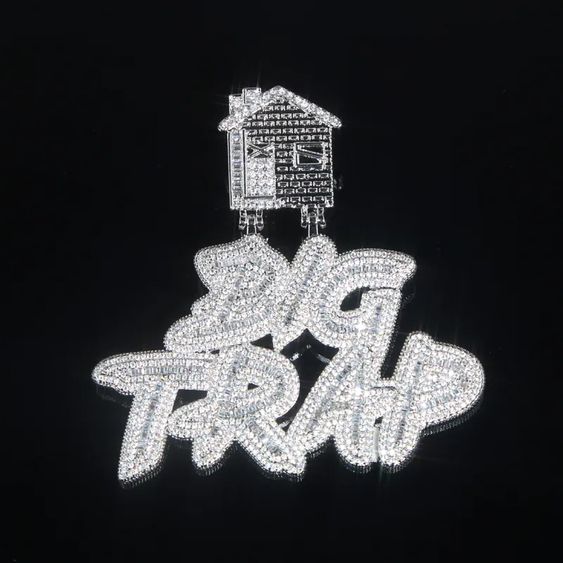 Grand piège avec lettres glacées, pendentif de maison, pavé de zircon cubique complet, chaîne cubaine, collier hip hop, bijoux entier231A