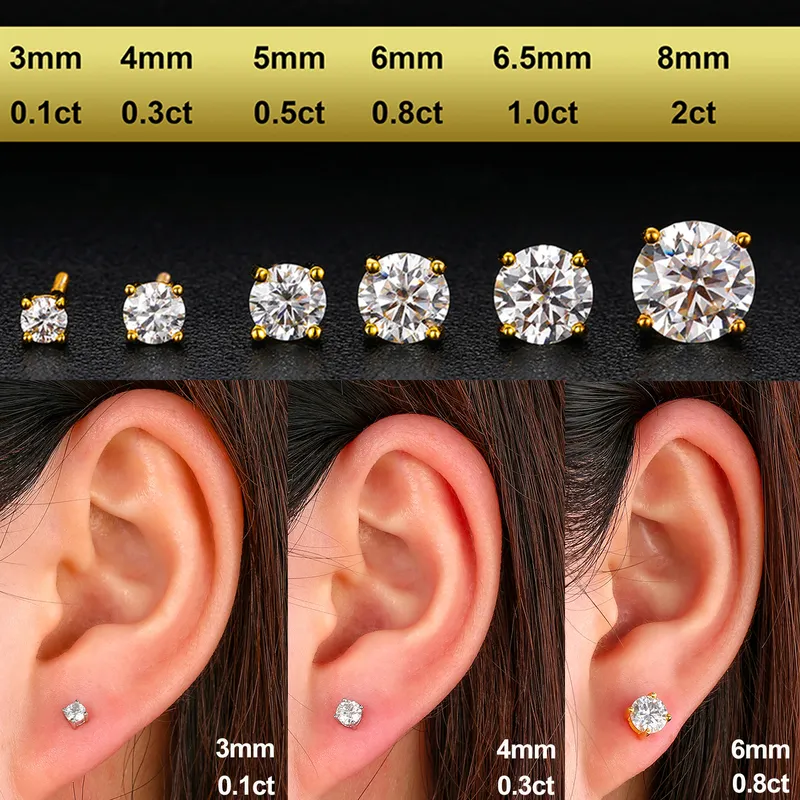 Verklig 0,11 karat D färgörhängen för kvinnor 100% 925 sterling silver örhänge trend bröllop smycken 585 rosguld 220721