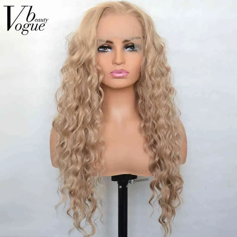 Vogue Beauty Honey Blonde Synthetic Lace Front Wig Loose Curly耐熱性繊維ろくで