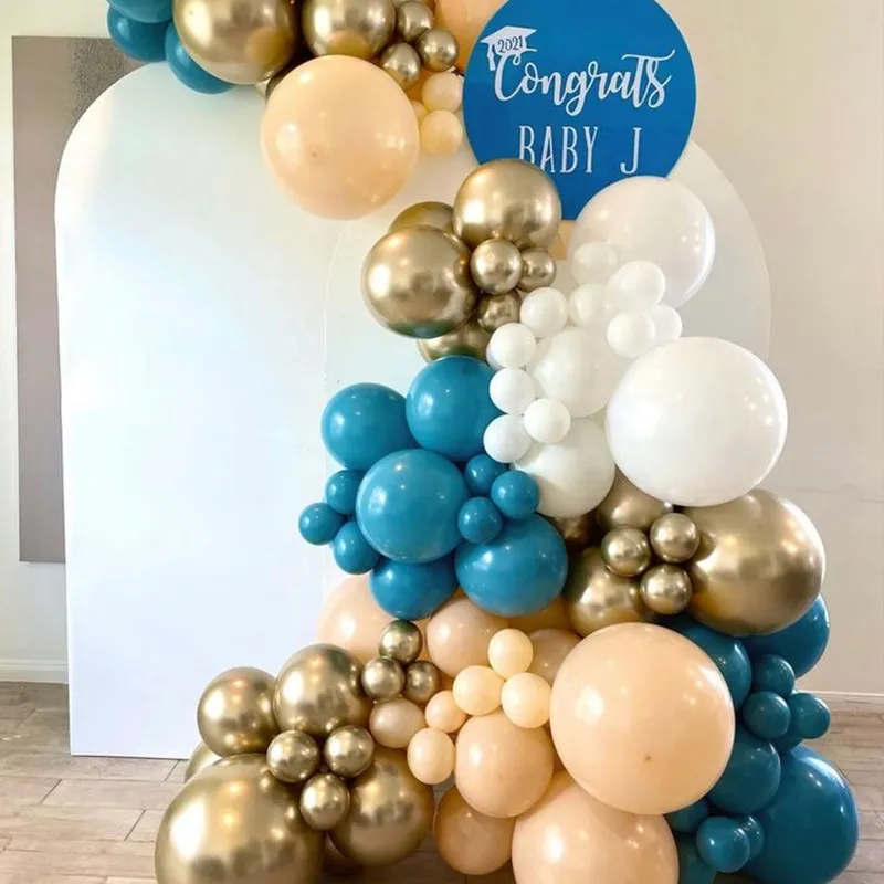 Balões azuis da marinha Kit Garland Kit Chrome Gold Balloons para Festa de Aniversário de Graduação de Casamento 220523