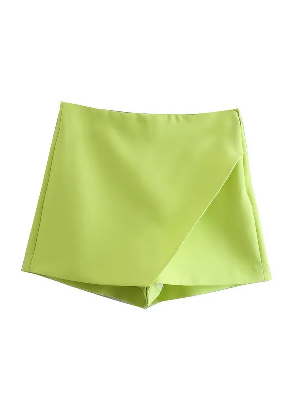 TRAF Green Skirt Shorts Women Pink High Waist Bermuda Shorts Woman Streetwear Asymmetric Skort Summer Casual Shorts Woman 220419