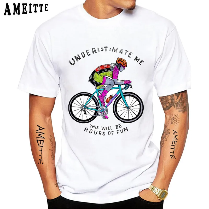 Fixed Gear Bicycle Cyclist Målning Tshirt Summer Men Short Sleeve Road Bike Sport Lover White Casual Boy Tees Vintage Tops 220607