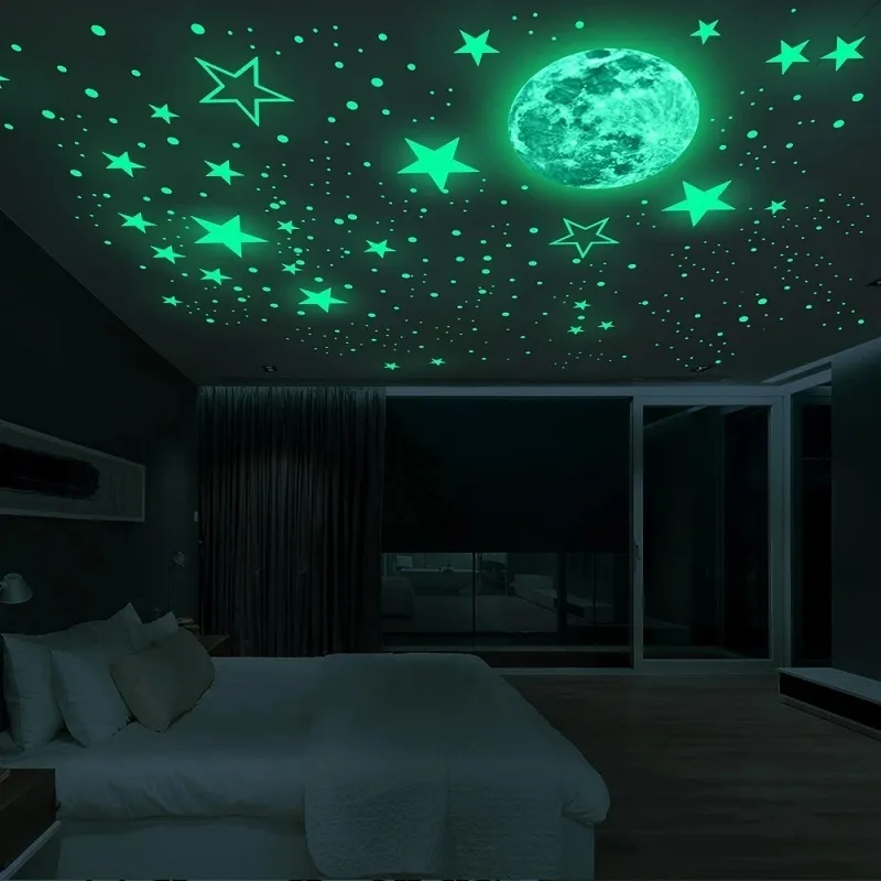 Luminous 3D gwiazdy kropki naklejka ścienna do pokoju dziecięcego dekoracje do wnętrz do sypialni świecące w ciemności księżyc naklejka fluorescencyjne naklejki do samodzielnego wykonania 220716