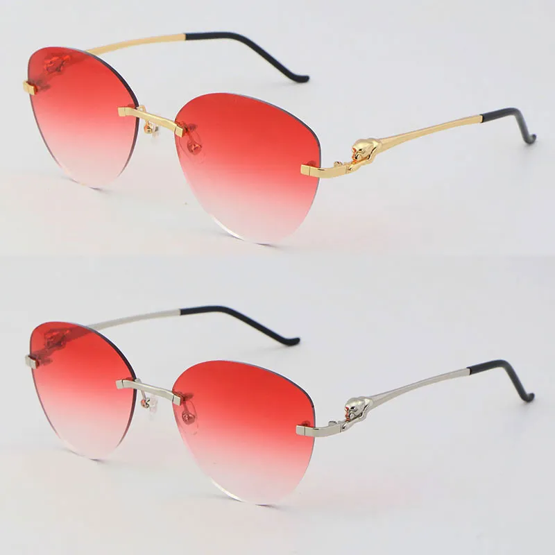 Neue Luxus -Schmetterlingslinsen -Leopard -Serie Metal Randless Sonnenbrille Designer Unisex Brille Mann Frau 18k Gold 001 Silber La320i