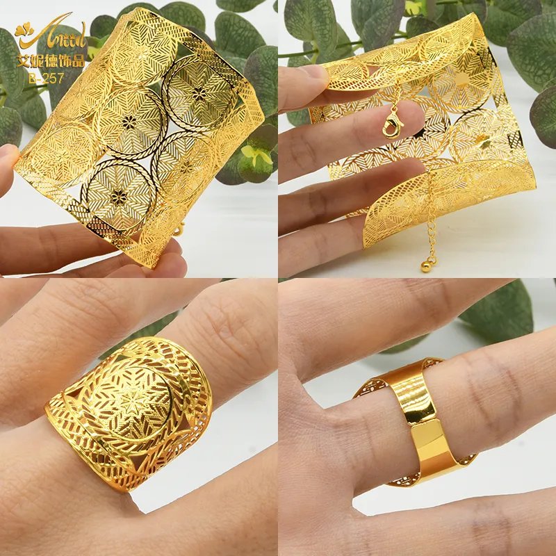 Aniid Dubai 24k gouden grote armbanden voor vrouwen Marokkaanse manchetarmband Charms Sieraden Nigeriaans huwelijksfeest cadeau Indian Bangles 22078567104