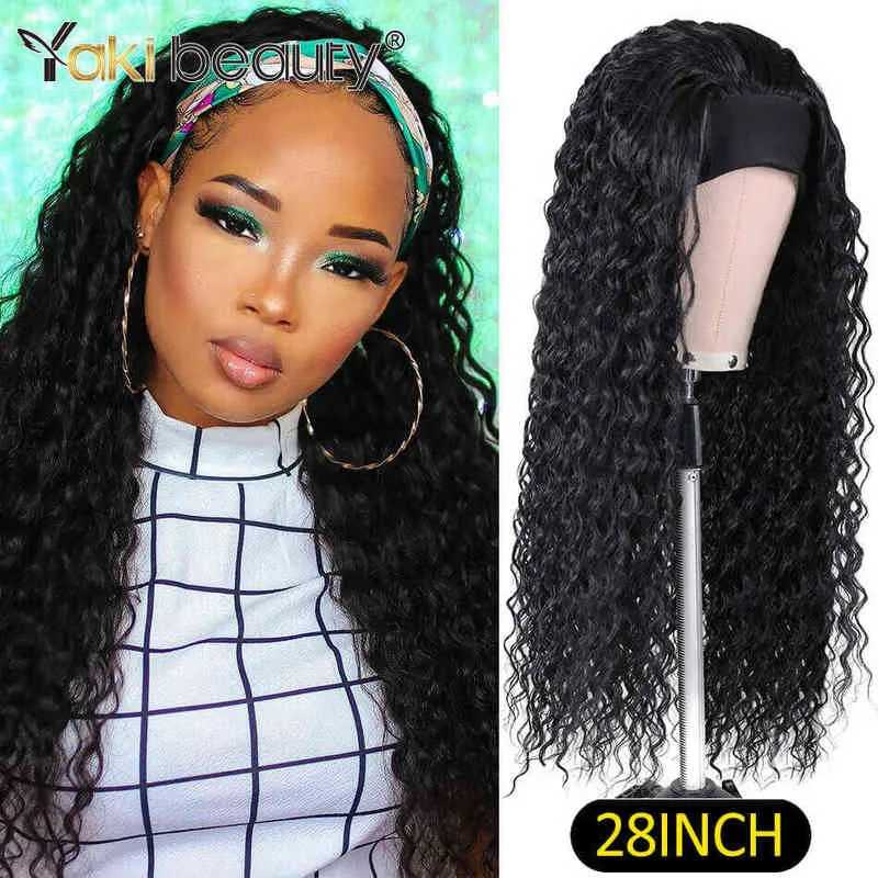 28 Zoll Lange Afro Verworrene Lockige Stirnband Perücken Synthetische Eis Für Schwarze Frauen Ombre Welle Organische Faser Haar 220707