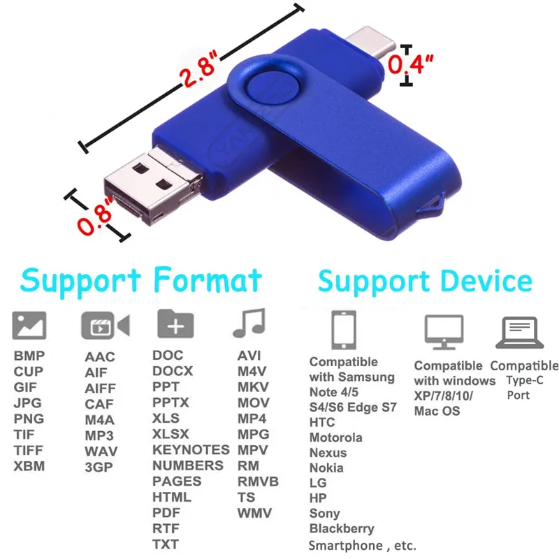 Para Android OTG 3 em 1 unidades flash USB tipo C Micro 512GB 256GB 128GB 64GB 32GB 16GB Pendrives Pen Drive CLE para telefone