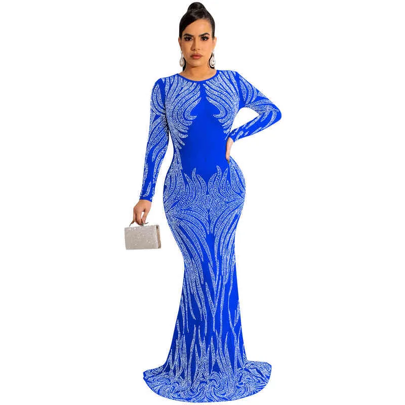 Zoctuo Dress Womens Solid Diamonds Abiti da compleanno Elegante manica lunga O-Collo Chic Y2k Party Wear Donna Lady Abiti popolari Y220401