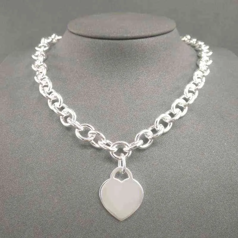 S925 Sterling Silver Necklace för Kvinnor Klassisk Hjärtformad Hängsmycke Charm Kedja Halsband Lyx Märke Smycken Halsband Y220421