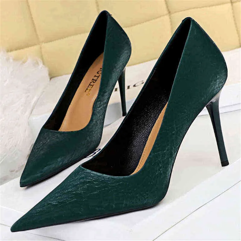 2022 Women Women 10cm Fetish High Heels Pumps Scarpins Designer Office Lady Green Heels Nightclub Party Shoes Plus G220516