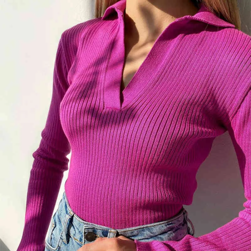 Y2K вязаный свитер пуловер базовый V шеи с длинным рукавом Slim Fit Fit рубашка E-девочки женские осени зима прыгун женщин одежда