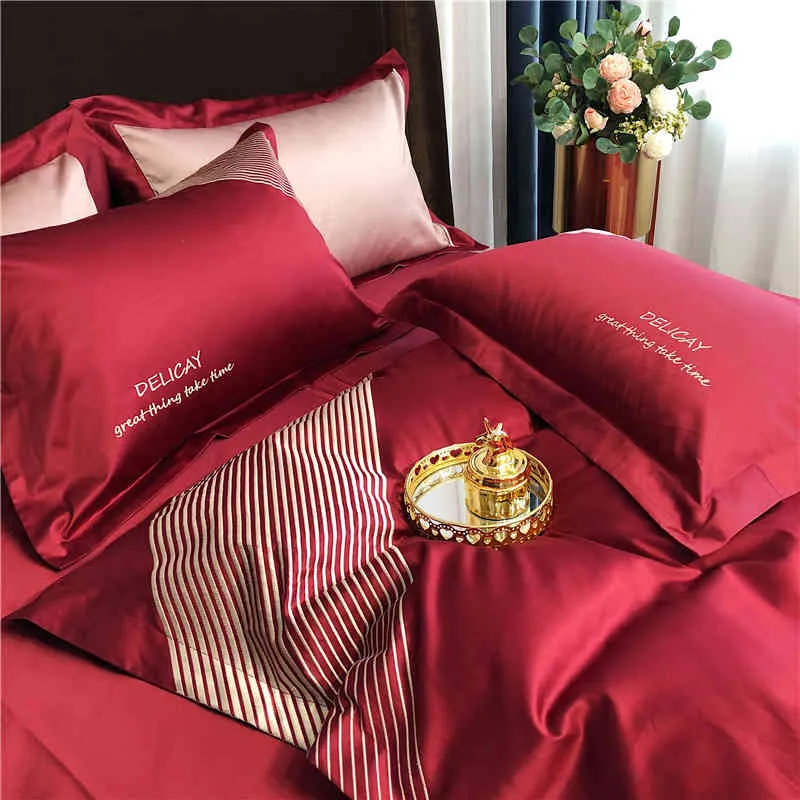 21 Juego de cama de cuatro piezas con bordado de algodón australiano de 100 hilos chino moderno de primavera y verano juego de cama Big Red Seasons