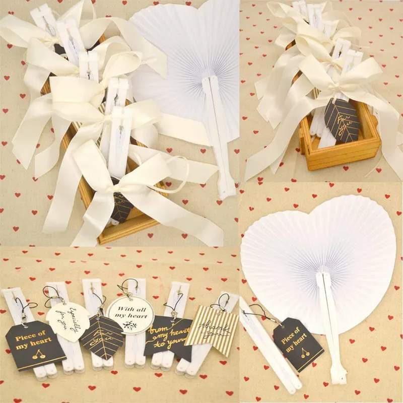 30st White Folding Fan Blank Heart Form Festival Hand Party Gift Diy målning Prop Birthday Wedding Decorative 220720