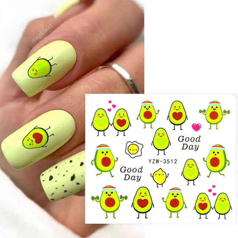 Nail Gel Toy Anime Avocado Fruit Transfer Stickers Charms Summer Water Sticker for s Sliders Character Image Tattoo Decal Decoration 0328