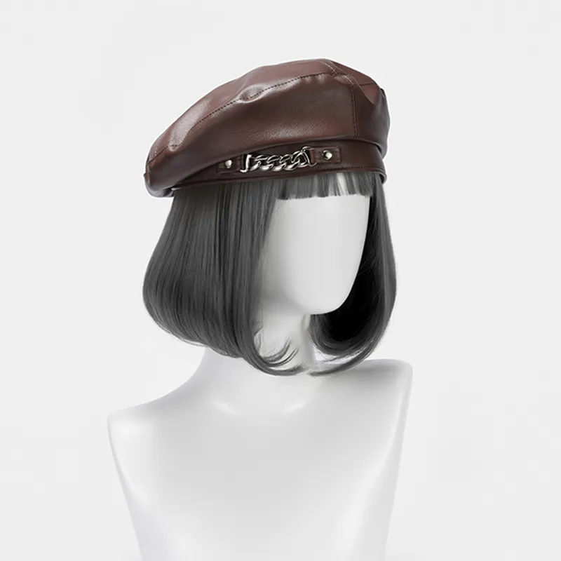 Vintage femmes béret solide casquette en cuir Pu chaîne artiste français chaud bonnet chapeau femme dames tout-Match réglable 220513