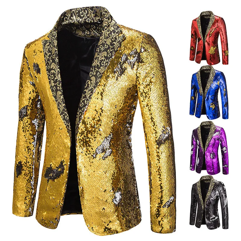 Męskie garnitury Blazer Blazer Shiny Sequin Shawl Flar Suit Wedding Groom Singer PROM GLOTTER SURLE MARKET DJ Club Stage 220913