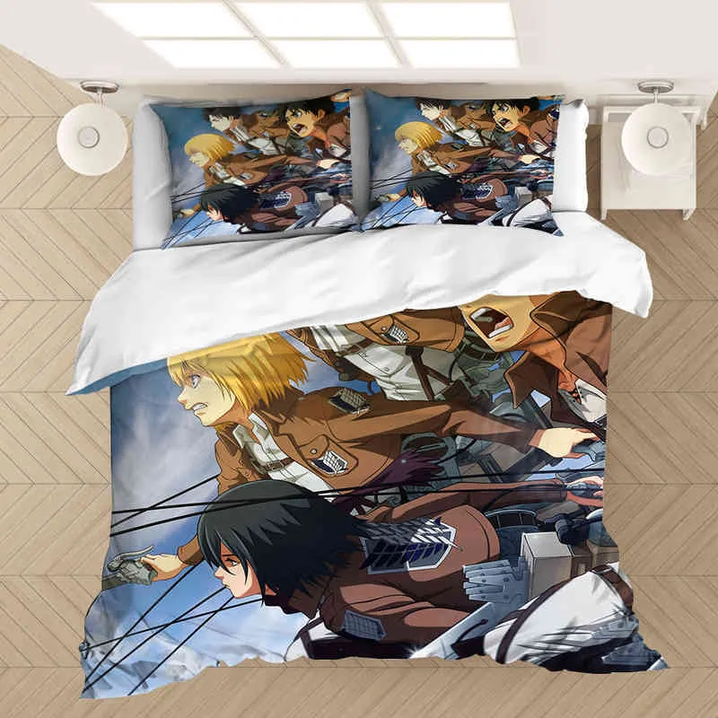 Anime Attack på Titan 3D Tryckt sängkläder Set Däcke täcker Kuddväskor med sängkläder sängkläder inget ark