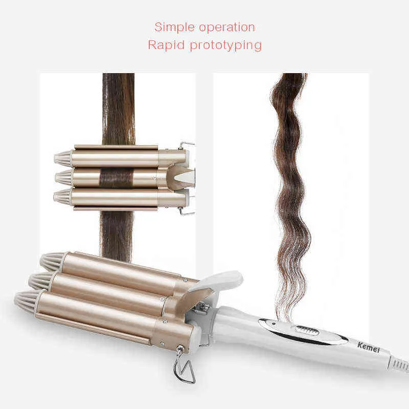 Kemei Hair Cerlers Looper Hair لديه 3 رؤوس ملهمة للشعر Triple Curling Iron Professional Tools Waver H220423
