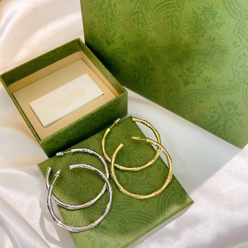 Designer de jóias de prata brincos de bambu para mulheres brinco de argola de ouro grande círculo luxurys studs brincos boucles acessórios nova caixa 286n