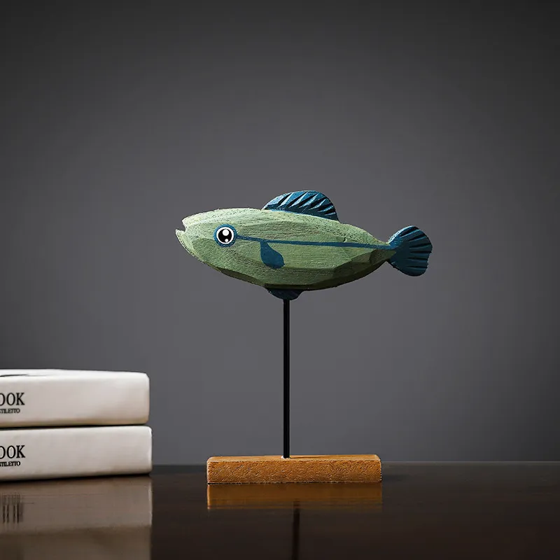 Nórdic Wood Fish Sculpture Animal Artístico Sala de Estar Escritório Home Decoração Handmade Artesanato Presente 220329