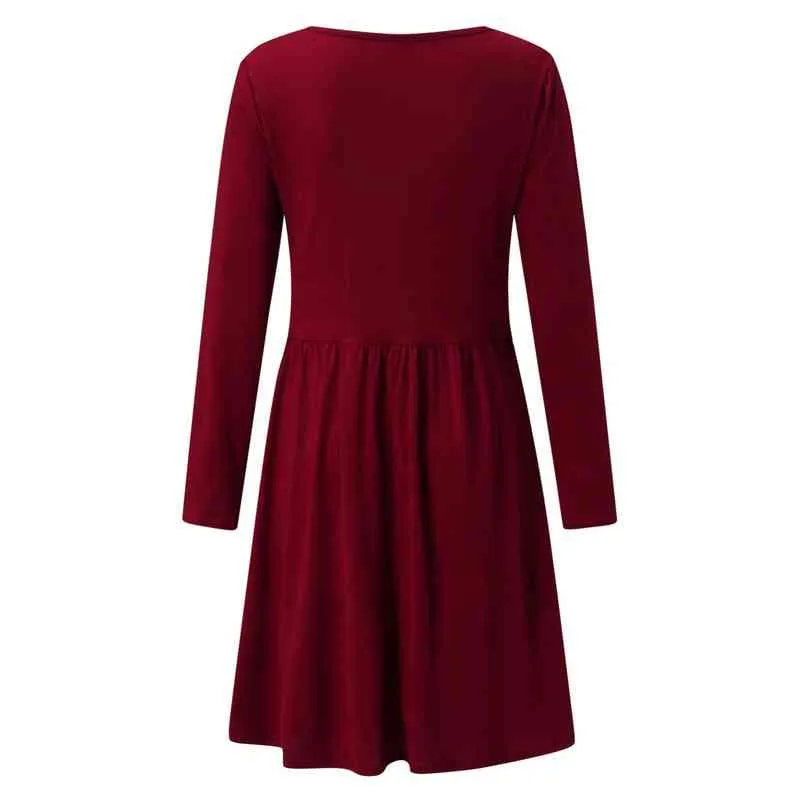 New Women's Maternity Dresses Long Sleeve Solid Color Nursing Dress Breastfeeding With Pocket G220309