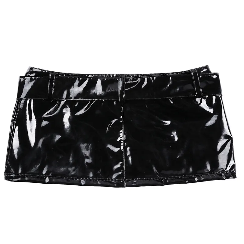 iiniim Womens Wetlook Skirts Miniskirt Short Mini Skirt with Belt Loops Evening Party Sexy Costumes Clubwear for Ladies 220317