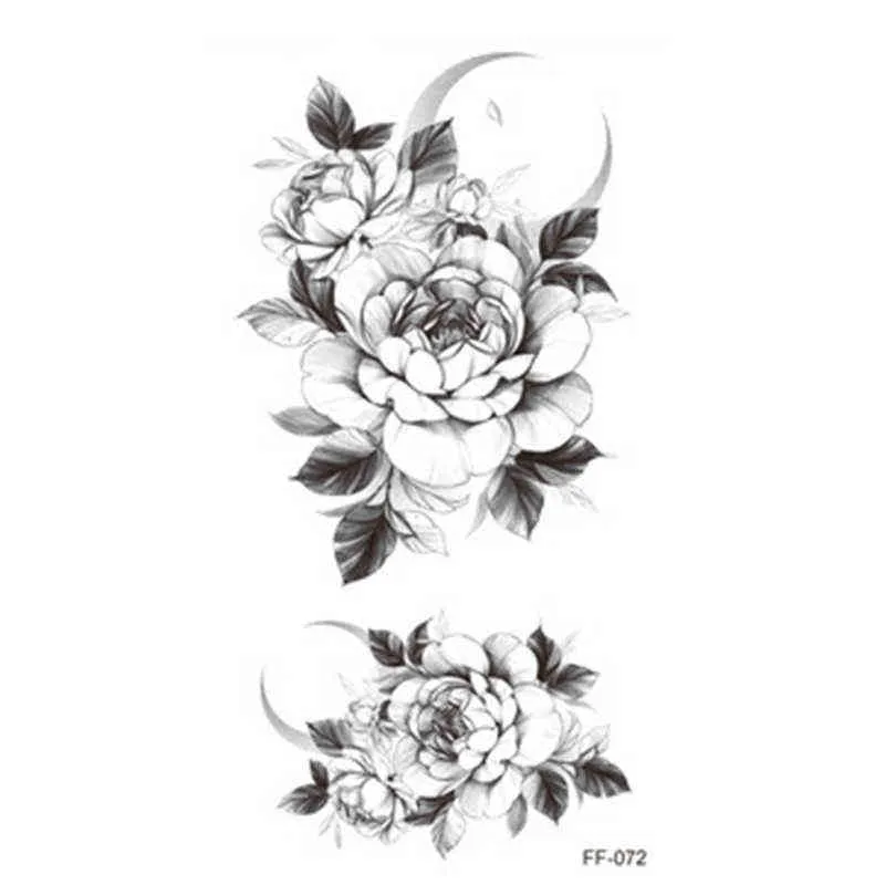 NXY Tatouage Temporaire Fille Poitrine Plaine Noir Fleurs Étanche Autocollant Grand Grand Femme Taille Art Foncé Rose Faux 0330