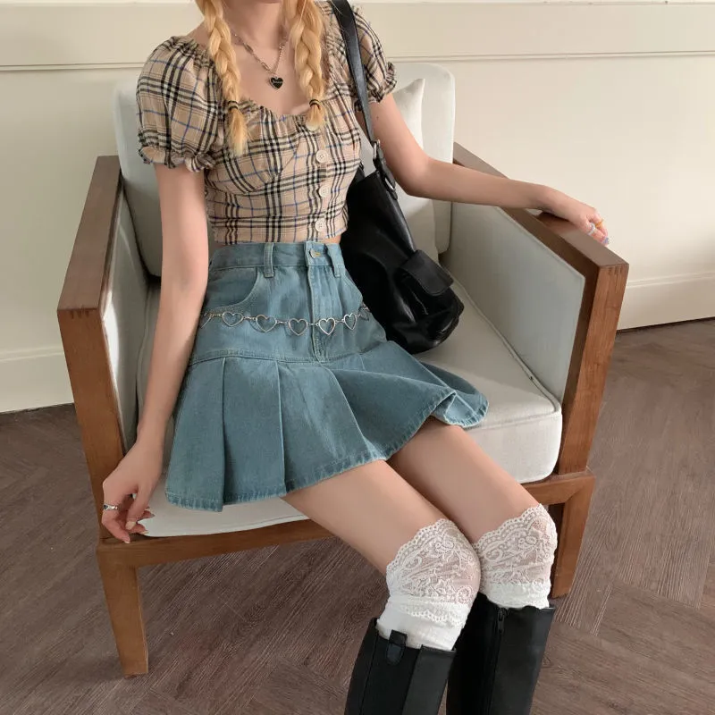 Casual Denim Mini Skirt Women Summer High-Waiste Harajuku Y2k Pleated Skirt Blue Japanese Korean Style Fashion Clothing 220511