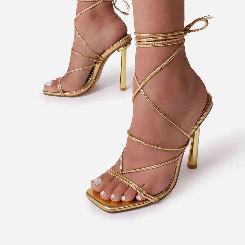 Sandales Pzilae nouvelles femmes été cheville lanière dames talons hauts robe de soirée chaussures femme mode bande étroite Sexy femme 220704