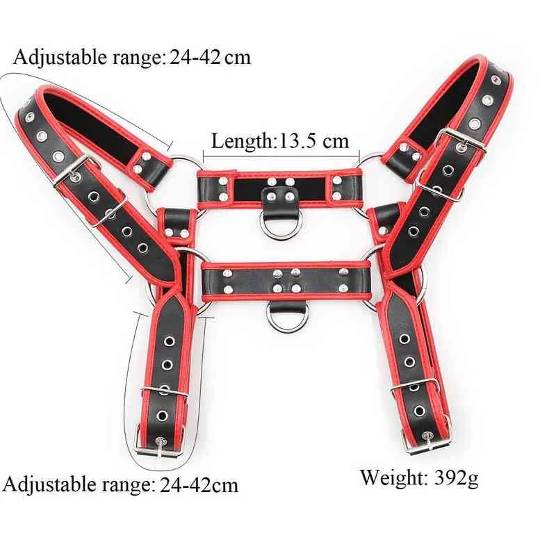 Nxy Sm Bondage New Red Black Regolabile Fetish Body Chest Costume Sexy Slave Imbracatura in pelle Restrizioni Gioco di ruolo Flirtare uomini gay 220423