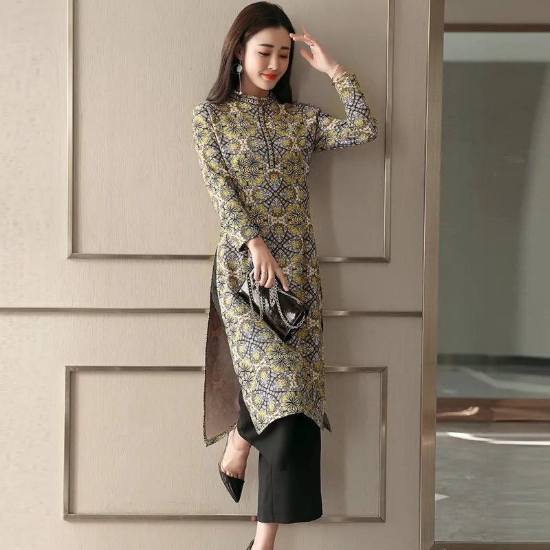 National Style Drukowana sukienka jesień damska damska wiosna chiński socjament spódnica 220315