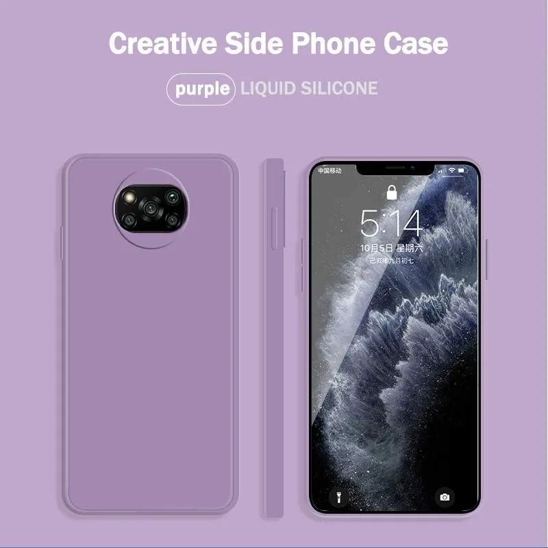 Luxury Straight Edge Square Design Liquid Silicone Phone Cases For Xiaomi Poco X3 Nfc X3 Pro Ultra-thin Soft Tpu Back Cover Coke