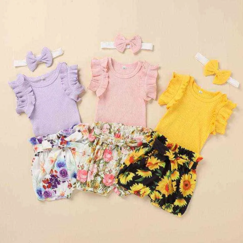Sunflower Baby Girl Summer Set Bodysuit And Shorts Outfit For Infants