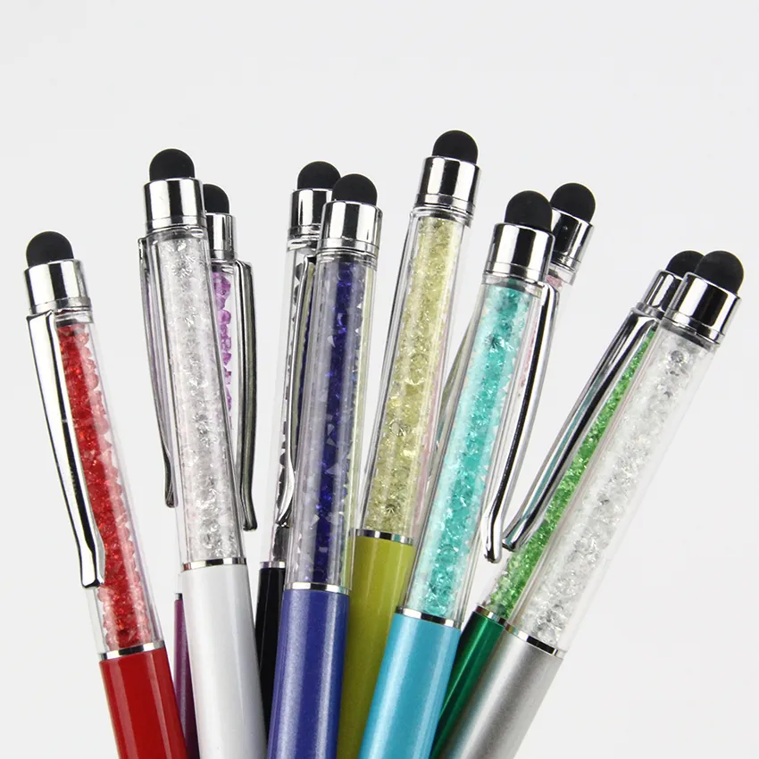 Crystal 2 In 1 Touch Pen Ballpoint Pens voor alle capacitieve schermapparaat kleurrijke stylus potlood voor mobiele telefoon pc -tablet